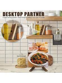 手工木制食谱书架 - 现代厨房和家居装饰，光滑的表面，坚固的食谱架，适用于台面、桌面、餐桌 - 烹饪爱好者的理想圣诞礼物，优雅的设计，耐用的木材，美食礼物