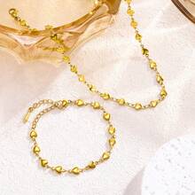 1 Set Minimalist Romantic Heart Design Stainless Steel Women's Jewelry Set, Smooth Bubble Heart Necklace & Bracelet Set, Couple Jewelry, Suitable For Daily Wear, Wedding, Formal Occasions, Jewelry Gift Set