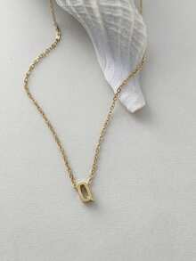Magic Fish 1pc Classic Perforated Gold Letter Necklace A-Z 26 Initial Pendant Necklace, Stainless Steel Charm Jewelry Gift, Suitable For Daily Wear - Gold - View 22