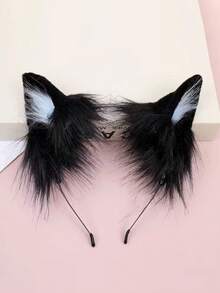 1个黑色猫耳发箍 Cos仿真立体动物耳朵洛丽塔可爱毛绒耳朵女孩发饰洗脸发箍头饰动漫角色扮演发夹洛丽塔发箍 - 1pcs - 查看 6