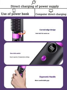 New USB Rechargeable Straightening Comb, Wireless Portable Hair Straightener Brush, Negative Ion Hair Care, 2-In-1 Hair Straightener And Curler