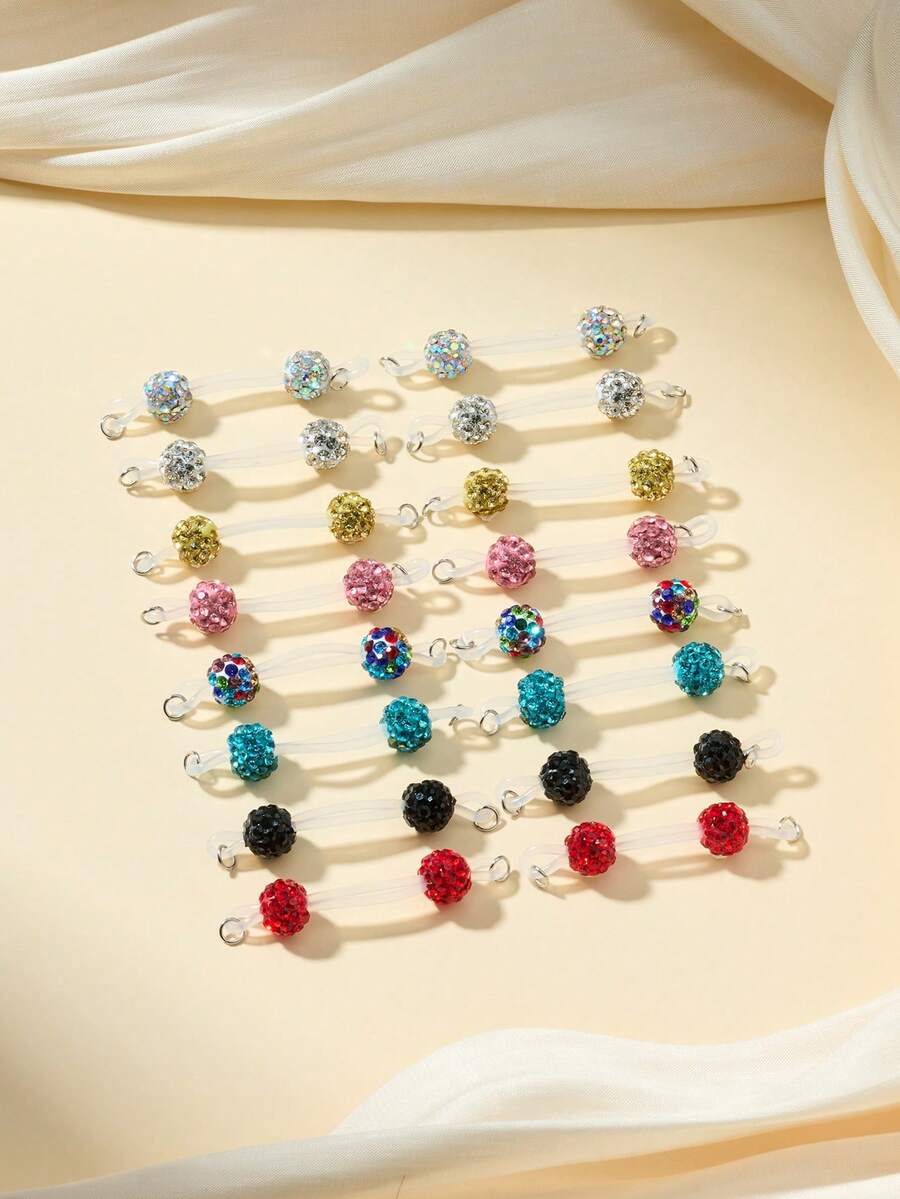 1对可爱塑料假乳环，适合女性日常装饰，多色水钻乳环，可调节无穿孔乳环，假乳环身体饰品 - Fake Nipple Rings - 查看 1