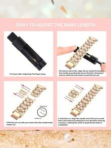 1 pieza Compatible con Banda de oro rosa de 38 mm, 40 mm, 41 mm, 42 mm, 44 mm, 45 mm, 49 mm, 46 mm Reemplazo de mujer joyería Correa de muñeca de metal brillante Adecuado para S9 S10 Vintage empotrado en diamantes Apple Watchband Metal AppleWatchstrap S8 Femenino Ultra2/3/1 Apto para Se9/8/7/6/5/4/3/2/1 Applewatch8 Diamond-Encrusted Girl 7th Generation New SE Creative S6 Advanced Sense Metal Watch con accesorios de Banda de reloj de verano