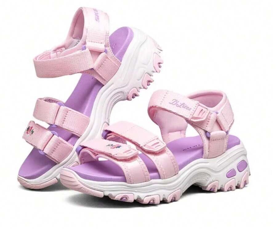 Skechers Girls' Summer Sandals With Ribbons And Floral Embroidery Beach Shoes - Pink/Purple - View 1