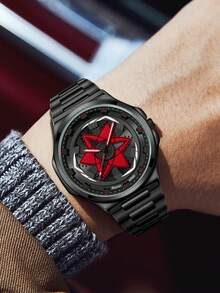 NSNEVER STOP 1 Đồng hồ nam Quartz mặt tròn xoay thời trang cá nhân hóa hình ngôi sao năm cánh, thiết kế thể thao, quà tặng cho bạn trai, cha, trở lại trường, Halloween, ngày lễ tình nhân - Đỏ - Xem 3