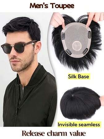 16x18CM Men's Toupee Hair Toppers With Clips Invisible Hairpiece Human Hair Extensions Men's Wigs Short Hairs Handsome Top Replacement Films Hand Made Natural Style For Loss Hair And Thinning Hair Christmas Costumes New Year Party Wig Holiday Wig Festive Style