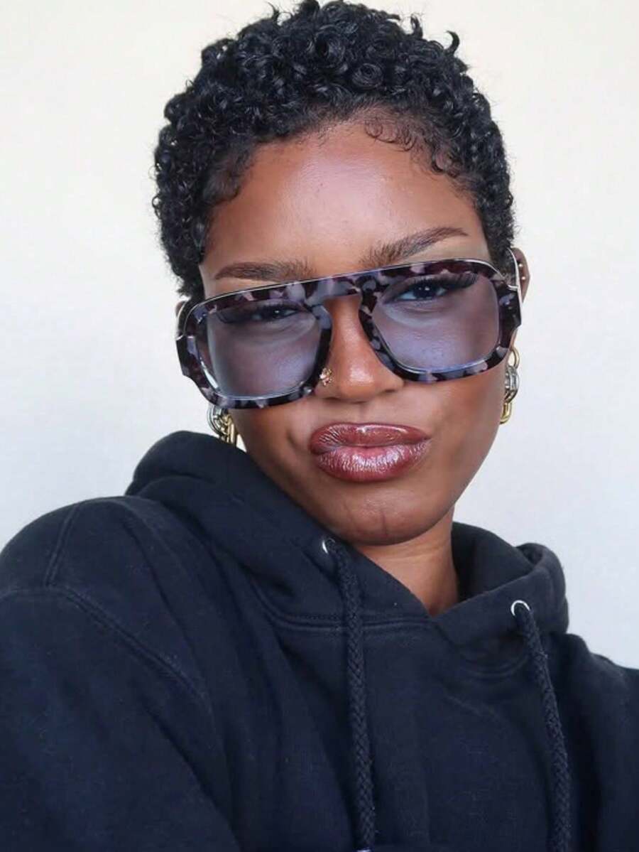 1pc Unisex Tortoise Shell Color Square Frame Double Bridge Pilot Style Fashion Glasses For Vacation Boho Shades Beach Accessories Beach Accessories For Women Glasses Shades Basics Fall Winter Women Outfits Clothes Business Casual Gifts Leopard For Summer Beach Vacation,Outdoor,Travel - 藍色 - 查看 1