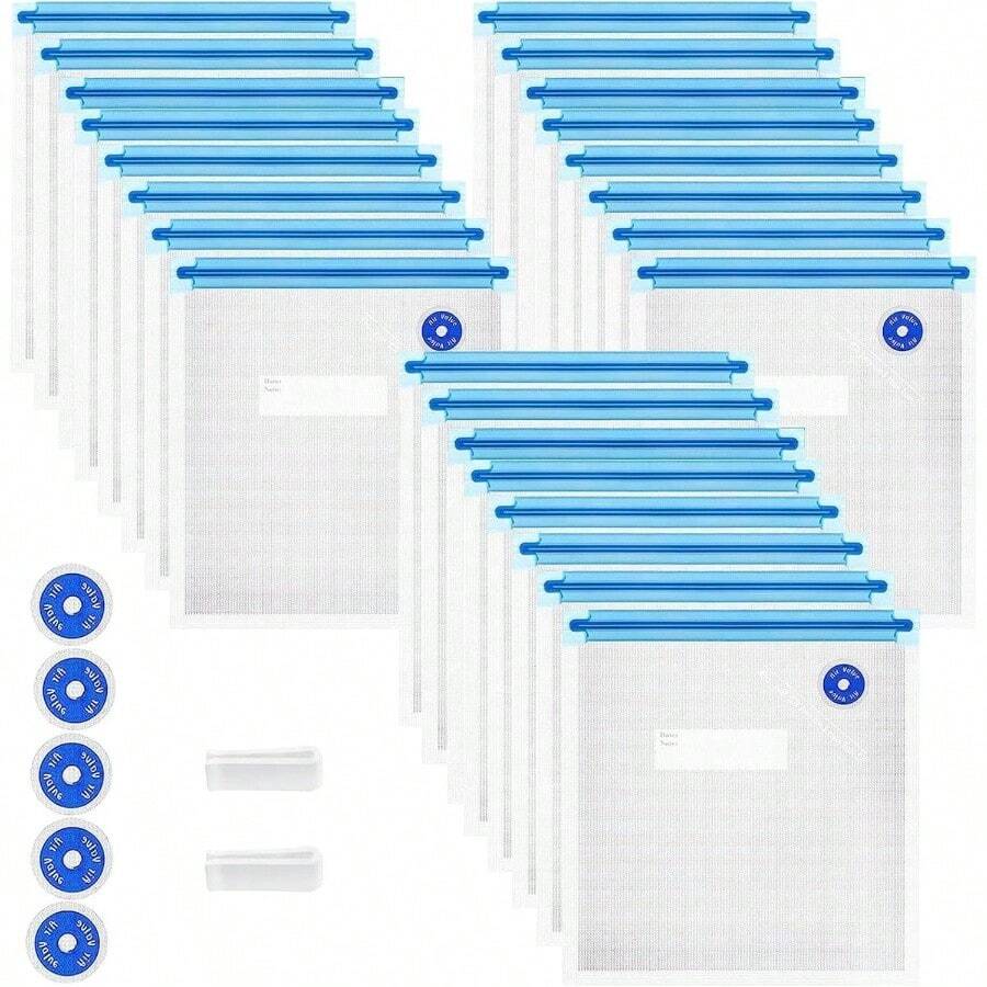 Vacuum Sealer Bags Double Zipper Seal Microwaveable I#E#S: Reusable 8.5 * 8.5in 31 Pcs 24 Pcs Vacuum Zipper Bags 2 Seal Clips 5 Valves Plastic Food Storage Cooking: I#E#S - 8.5*8.5吋袋裝,24個 - 查看 1