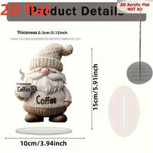 Decoración de escritorio de acrílico de gnomo bebedor de café clásico en 2D plano, arte de escritorio de cultura pop, ornamento multifuncional para escritorio de computadora, adecuado para dormitorio, sala de estar y regalos para el hogar - No se requieren baterías, grosor plano de 2D 0.3cm - Multicolor B - Ver 15