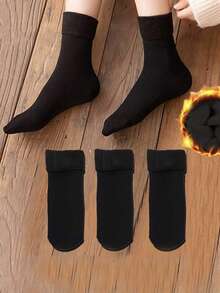 1/2/3/6 Pairs Of Plush Solid Color Socks - Warm Chunky Breathable Socks - Women's Stockings And Pantyhose - Multicolor - View 2
