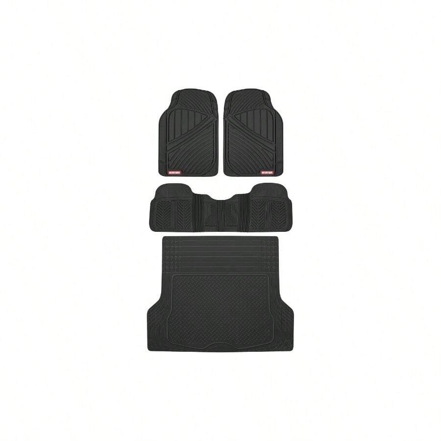 FlexTough Performance All Weather Rubber Car Floor Mats - 3 Piece Floor Mats Automotive Liners Truck SUV, Heavy - Duty Waterproof Black - 黑色+可修剪,適合大多數車輛 - 查看 1