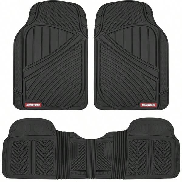 FlexTough Performance All Weather Rubber Car Floor Mats - 3 Piece Floor Mats Automotive Liners Truck SUV, Heavy - Duty Waterproof Black