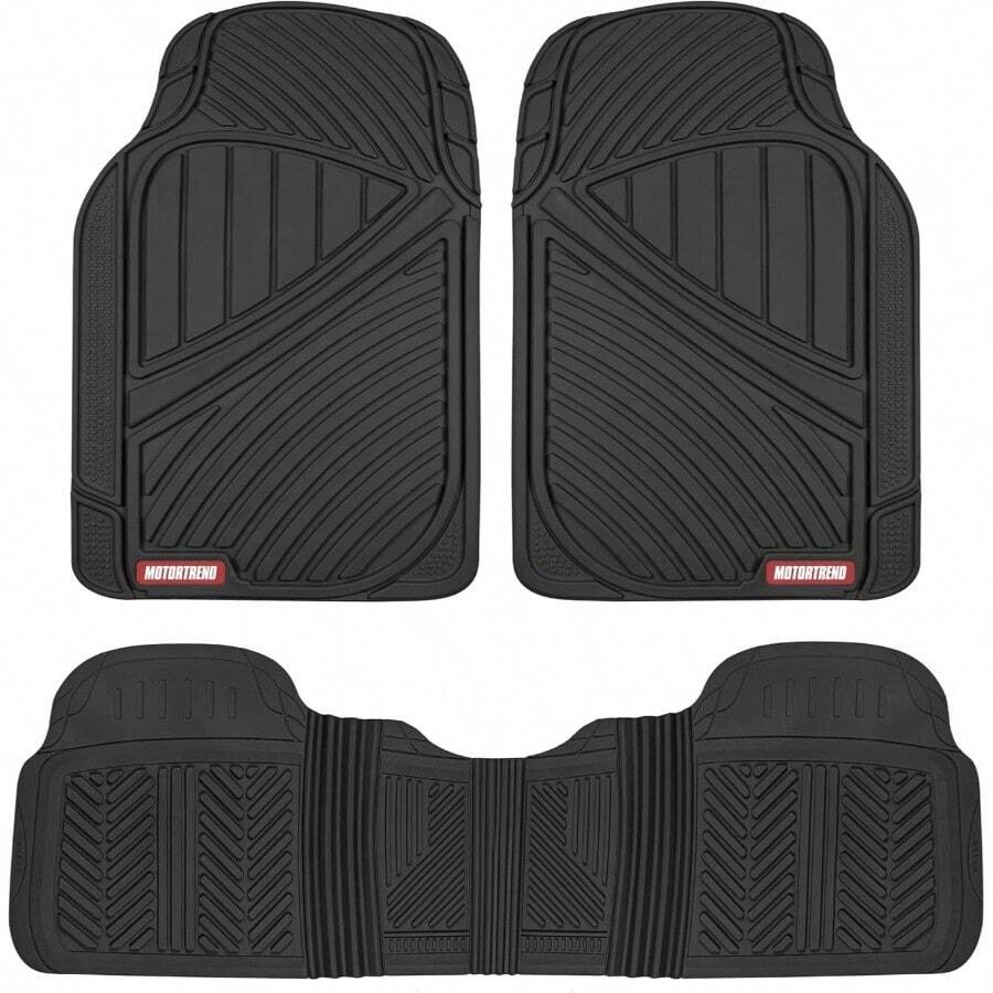 FlexTough Performance All Weather Rubber Car Floor Mats - 3 Piece Floor Mats Automotive Liners Truck SUV, Heavy - Duty Waterproof Black - 黑色+墊子 - 查看 1
