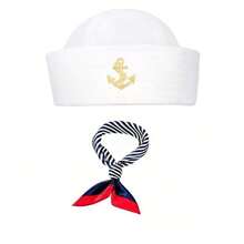 Halloween Sailor Hat, White Sailor Cap, Navy Hat, Captain's Hat, Scarf, Halloween Party Decorations Fall