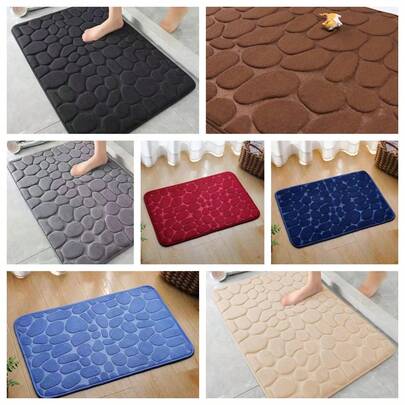 1pc Christmas Decor, Atmosphere Creating, Non-Slip Doormat, Easy To Clean. Coral Velvet Stone Texture Embossed Floor Mat, Solid Color Minimalist Bathroom Absorbent Foot Mat, Thick Sponge Floor Mat, Home & Bathroom Decor, Bathroom Rug, Outdoor Rug, Doormat, Christmas Essential