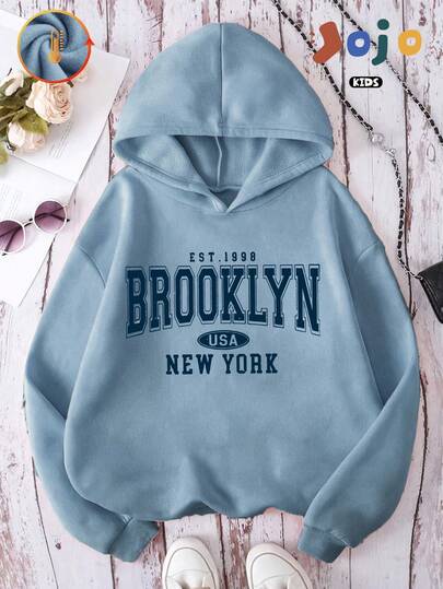 Frühlingsneu Kreative Persönlichkeitskünstlerische Slogan Buchstaben Stadt Muster Sweatshirt, Jungen Oversized Weiche Bequeme Lässig Hoodies Mit Rundem Ausschnitt, Sportlicher Stil, Süß