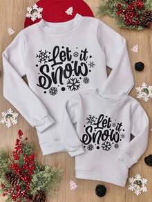 Mommy And Me Matching Christmas Sweatshirts Family Matching Xmas Outfits Long Sleeve Crewneck Let It Snow/Merry Christmas/Merry Bright Letter Print Sweatshirts Pullover Tops Winter Fall Clothes - 白色 - 查看 5
