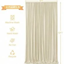 4 Panels Ivory Backdrop Curtains Wedding Party Wrinkle Backdrops Curtain Drapes Fabric Decorations Photo Back Drop Cloth Shower Photography Stage Reception 20ftx 12ftH - 5'(寬)x 12'(高),4 塊面板 + 米色 - 查看 7