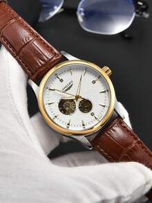 1 chiếc đồng hồ cơ tự động rỗng dành cho nam, kiểu dáng tối giản, dây da, thích hợp làm quà tặng và đeo hàng ngày. - Nhiều màu - Xem 7