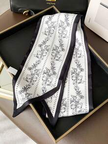 1 Stück Damen Professioneller doppelseitiger langer Schal mit Schleifen-Dekor, elegante Halskrawatte, Haarband, Gürtel, Taschenzubehör (Druckplatzierung zufällig)