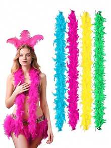 Colorful Turkey Feather Boas DIY Handmade For Weddings, Dances, Movies, Parties, Tea Parties And 1980s Costume Decorations, Girls And Ladies (Handmade, Feathers Will Fall Off A Little)