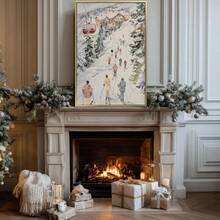 1 pezzo, Quadro su tela, Decorazione da parete incorniciata, Stampa sci invernale, Quadro ad acquerello, Decorazione per la casa in stile vintage, Arte in stile cottage, Dipinto di rifugio da sci, Decorazione scena invernale con neve, Decorazioni natalizie eleganti per la casa, Ornamenti natalizi, Decorazioni natalizie - Multicolore - Visualizzare 11