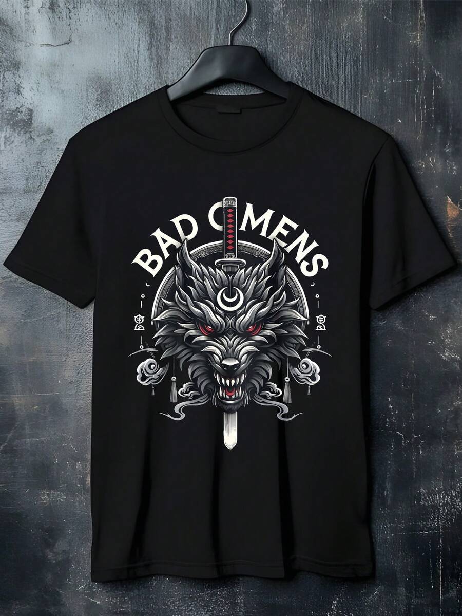 Bad Omens 100 Percent Cotton T Shirt For Men Women With Wolf Design Graphic Tee Shirts Unisex Fashion Casual Wear Top Quality Comfortable Fit Brand New Style Unique Artwork - 黑色 - 查看 1