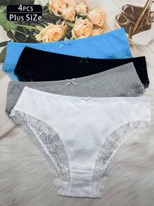 4 piezas de bragas de encaje para mujer, sexy cintura media, melocotón, transparente, alta elasticidad