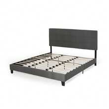 KING SIZE UPHOLSTERED PLATFORM BED FRAME WITH MODERN TUFTED WAFFLE STITCHING, EASY ASSEMBLY, CHARCOAL GRAY