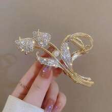 1个郁金香花朵发爪，发夹，女士优雅发饰，发饰，爪夹，发卡，发饰，秋冬季度假发夹，女士夏季度假发夹 - 金色 - 查看 4