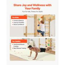 Swedish Ladder Wall Gym, 9-In-1 12-Level Solid Wood Gymnastic Stall Bars For Kids Adults, 220LBS Indoor Jungle Gym With Rock Climbing Wall, Gym Rings, Pull-Up Bar, Climbing Board, Slide, Swing - L, Natural Wood, 17-ply Grip, 9-in-1 Set - View 3