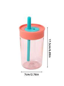 1pc 15oz Durable Plastic Straw Cup With Leak-Proof Design, Suitable For Children Travel And Home Use - Pink - View 2