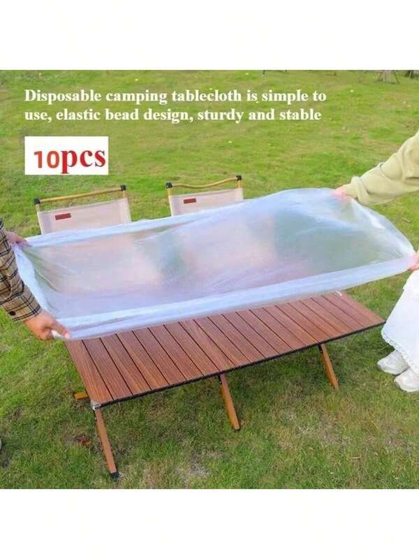 10pcs Disposable Transparent PVC Elastic Tablecloth - Clear Plastic Table Cover, Fits Standard Size Dining Tables, Easy To Clean, Multipurpose For Home Dining, Parties And Events | Washable Tablecloth, Disposable Tablecloth
