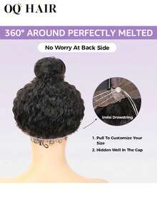 OQ Hair Wear And Go Glueless Kinky Straight 360 Transparent Lace Invisi-Drawstring Flexible Fit Wig Natural Hairline 180% Density 14-26 Inch Pre-Bleached Tiny Knots Hair With Gifts And Quick Ship Items Pre-Cut Unprocessed Real Hair Stylish Natural Looking Young For Women Friendly - SNatural - View 9