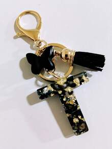 1 pieza Llavero de resina con forma de corazón con borla en color beige, accesorio creativo de estilo lindo como regalo para amigos, madre, padre, graduación y maestros - Negro - Ver 6