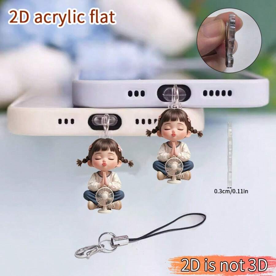 1pc Cute Pouting Girl 2D Acrylic Anti-Dust Plug - Adorable Phone Charm Pendant With Lobster Clasp Lanyard, Versatile Uses, Protects Phone Charging Port, Compatible With Type-C/Lightning, Ideal Gift For Friends