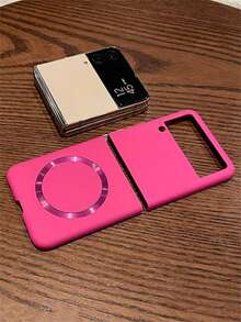 Luxury Solid Color Skin Friendly Frosted CD Pattern Magnetic Phone Case Compatible With Samsung Galaxy Z Flip 7 6 5 4 3 Support Wireless Charging Matte Folding Protect Back Cover - Hot Pink - View 9