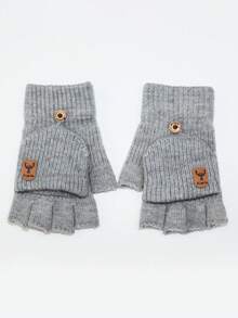 Luvas de Tricô Quentes com Parte Superior Reversível, Luvas Sólidas Grossas para Escrita, Estudantes, Outono/Inverno, Decoração de Outono Masculina