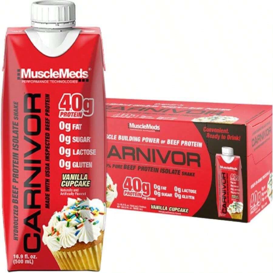 MuscleMeds Carnivor Ready To Drink Protein, Lactose Free, Sugar Free, 40g Isolate Protein, Muscle Building, Recovery, RTD, Chocolate 169 Fl Oz (Pack Of 12) - Flavor NameE - 查看 1