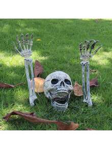 3 pièces Piquets de squelette Décorations d'Halloween - Design réaliste de crâne et d'os, décoration de jardin et d'intérieur en plastique durable, fournitures de fête d'Halloween effrayantes faciles à installer, décoration d'Halloween