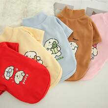 Fleece-Lined Dog Sweatshirt, Cute Cartoon Puppy Design, Warm Base Layer, Reversible Double-Sided Sherpa High Collar Pet Clothing, Autumn/Winter
