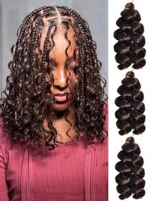 3 件装盒状辫子，松散卷曲钩针编织辫子，黑色发丝，法式扭发，女士合成接发，短卷发，钩针假发，高温纤维假发，女士蓬松波浪编织发型，自然造型辫子颜色：黑色、紫色、绿色、蓝色 - 彩色 - 查看 16