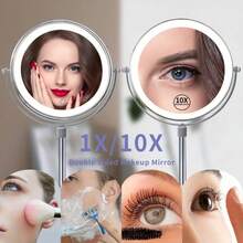 8-Inch Lighted Makeup Mirror With Magnification, 3 Light Colors, Adjustable Brightness And Height, 360° Rotation, 10X Magnifying Mirror With Lights, LED Makeup Mirror For Women - Chrome - Multicolor - View 5