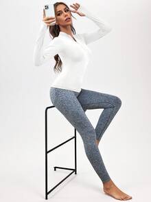 SHEIN Sports 女士纯色半拉链紧身运动卫衣 - 白色 - 查看 5