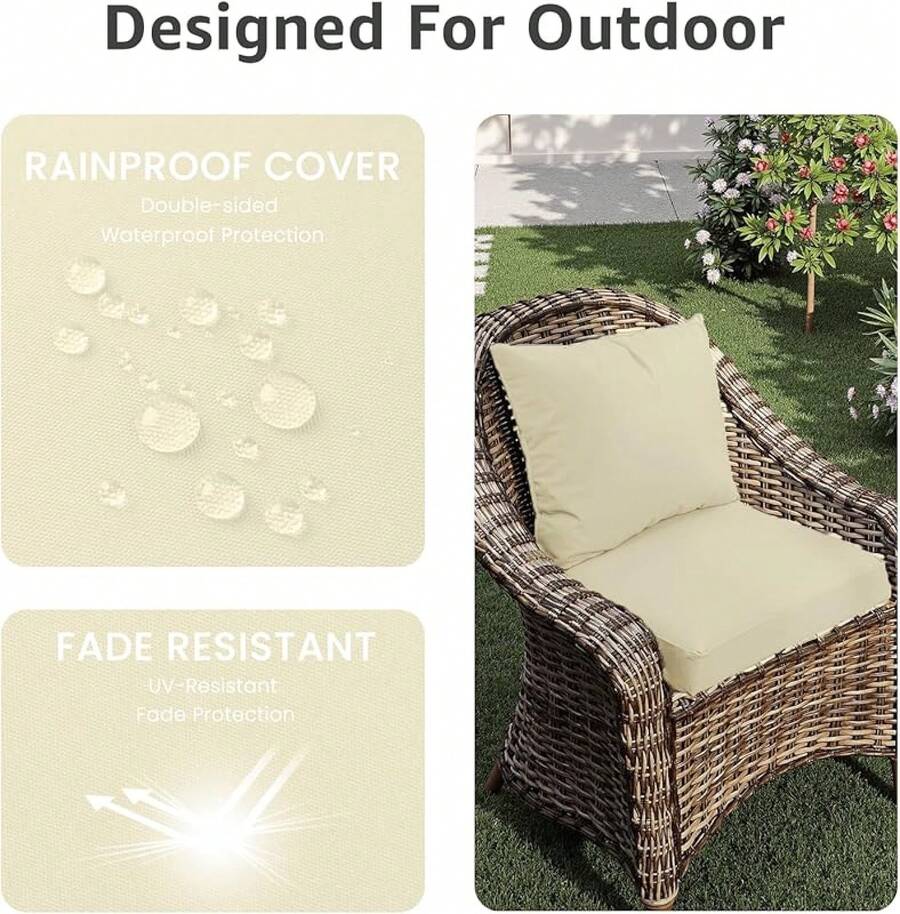 Outdoor Chair Cushions 22 X 22 X 3 Inch, Waterproof & Fade Resistant Patio Seat Cushion For Furniture With Handle And Ties, Thick Seating Pads For Outside Sofa Couch Set Of 2, Teal - Màu be - Xem 1