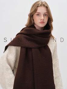 1pc Women Solid Color Soft Knit Scarf, For Daily Use For Dress - Coffee Brown - View 2