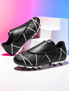 1 Pair Of Children's PU Leather Wear-Resistant, Long Nail Anti Slip Professional Children's Football Shoes, Suitable For Daily Exercise In All Seasons - Black - View 3