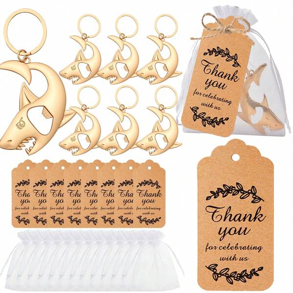 10 sets de abrebotellas con llavero de tiburón, perfectos para fiestas de playa de verano, regalos con temática oceánica, celebraciones submarinas y decoraciones de fiesta de cumpleaños marino de verano, suministros para fiestas de Navidad, cena familiar