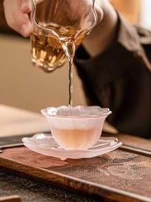 1 Bộ tách trà thủy tinh pha lê mờ chất lượng cao thiết thực tinh xảo hình cánh hoa và đĩa lót, Phụ kiện nghệ thuật trà, Đồ gia dụng - Nhiều màu - Xem 6