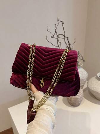 勃艮第刺绣链条绗缝女士单肩包/斜挎包